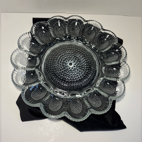 VTG Indiana Glass Hobnail Deviled Egg Dish Platter Clear Ribbed Scalloped 11.25” - Picture 1 of 9